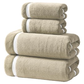 REDKISS 4-Piece Bath Towels Set - 2 Handtowels, 2 Bath Towel | Super Absorbent, No Lint & No Fading,Ultra-Fiber Coral Fleece | Perfect for Bathroom, Spa, Gym | Family & Adults-Light Brown