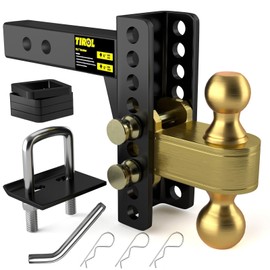 TIROL Adjustable Trailer Hitch - Fits 2'' Receiver, 6 Drop/Rise Drop Hitch, 2'' & 2-5/16'' Ball Hitches, Dual Balls 25000 LBS Capacity - Tow Hitch for Heavy Duty Truck with Hitch Tight (6 inch Drop)