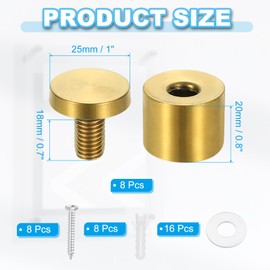 PATIKIL 25x25mm Standoff Schrauben, 8er Pack Edelstahl Wandhalterung Schild Standoffs Montage-Hardware Werbung Nagel zum Aufhängen von Acryl-Bilderrahmen, Gold