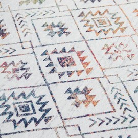 ReaLife Rugs Machine Washable Area Rug Runner - Living Room Bedroom Bathroom Kitchen Entryway - Padded Low Pile Stain Resistant Premium - Geometric Moroccan Tribal - Beau - Ivory Multi 2'6" x 8'