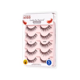 KISS Looks So Natural False Eyelashes Multipack, Lightweight & Comfortable, Tapered End Technology, Reusable, Cruelty-Free, Contact Lens Friendly, Style 'Poise', 5 Pairs Fake Eyelashes