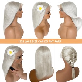 Straight 13x6 Blunt Cut Bob Wigs Ash White Blonde 100% Real Human Hair Wig for Black White Women 613 Colored Lace Frontal Glueless Wig 10 Inch