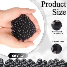 TenaLucy Pack of 60 Miracle Beads, 12 mm Reflective Beads, 3D Illusion Miracle Beads, Magic Beads with Hole Beads for Bracelets, Pretty Under Light, for Jewellery Making (Black)