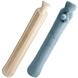 URBZUE Long Hot Water Bottle, 2L Large Capacity, Hot Water Bottles with Soft Fluffy Cover, Strip Hot Water Bag for Neck and Shoulder, Back, Legs, Waist & Cold Application (73 * 14 cm)