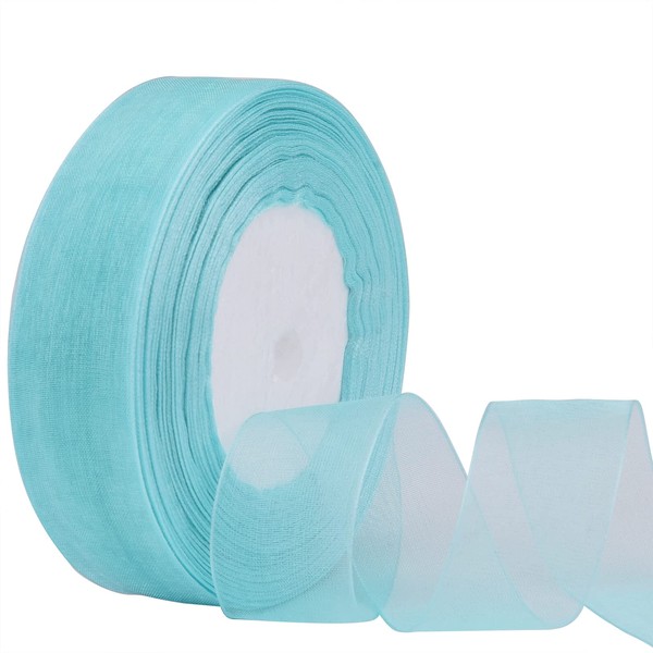 Hapeper 1 Inch Sheer Organza Chiffon Ribbon, 50 Yards/Roll (Lake