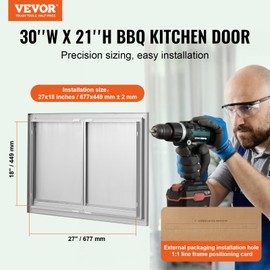 VEVOR BBQ Access Door, 30W x 21H Inch Double Outdoor Kitchen Door, Stainless Steel Flush Mount Door, Wall Vertical Door with Recessed Handles, for BBQ Island, Grilling Station, Outside Cabinet