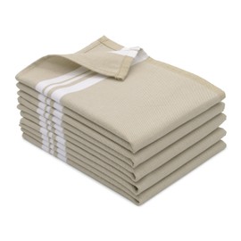 ZOLLNER Set of 5 Cotton Tea Towels in 50 x 70 cm – Absorbent and Robust Kitchen Towels – Washable up to 60 °C – in Beige White Stripes – with Practical Hanger – Oeko Tex® Certified