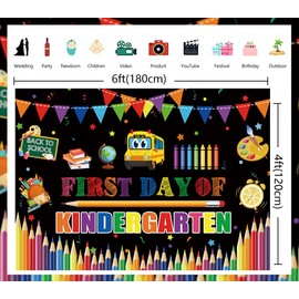 First Day of Kindergarten Backdrop Welcome Back to School Photography Background Welcome to Preschool Banner for Kids Children Chalkboard Classroom Party Decorations Supplies (70x40 inch (6x4FT))