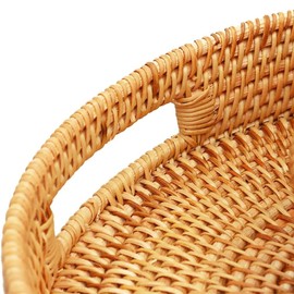 Round Rattan Tray 11.8 Inches Hand-Woven Tray with Cut-Out Handles Woven Serving Tray for Home and Kitchen Decorative