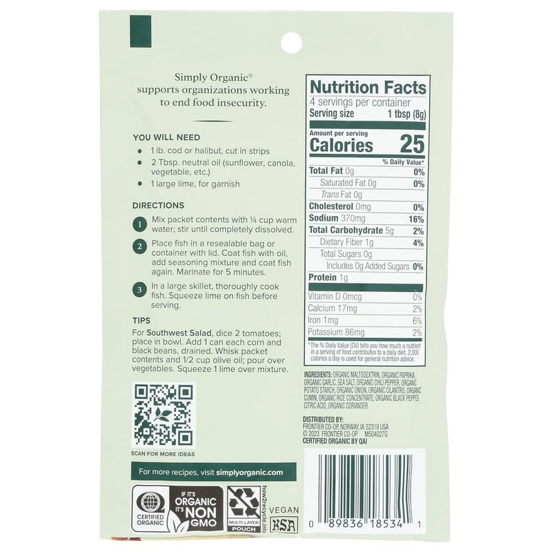 Simply Organic Seasoning Mix Fish Taco -- 1.13 oz -
