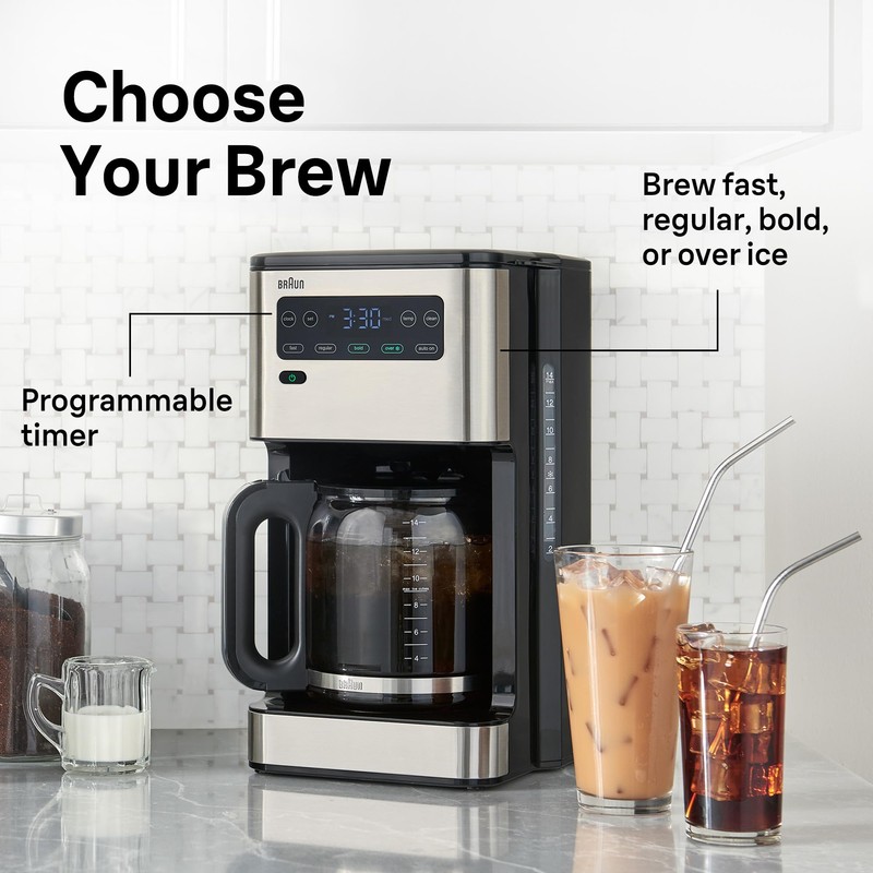 Braun PureFlavor 14‑Cup Programmable Coffee Maker – Fast Brew Speed,