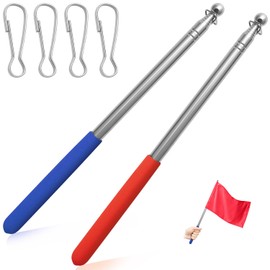 Juyibaao 2 Pcs Extendable Handheld Flag Pole (1.6m), Telescopic Flag Pole Stainless Steels with Flag Clips, Portable Handheld Flag Pole for Festival Camping Tour