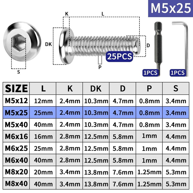 TXXATX Pack of 25 M5 Flat Head Screws M5 x