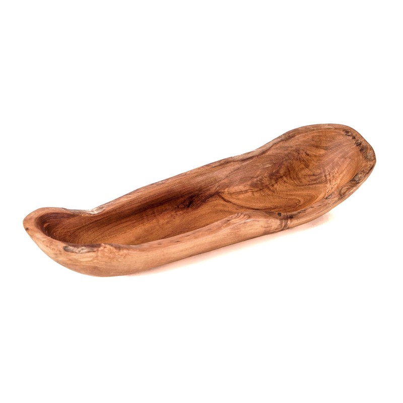 Windalf Galina Rustic Teak Wood Bowl 33 cm Antipasti Baguette