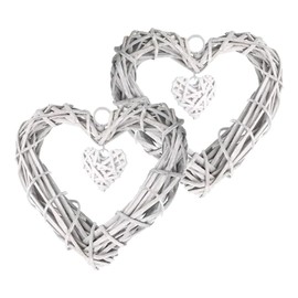 anneratteryer Pack of 2 Hearts Decorative Door Decoration for Hanging Willow Wreath Heart Rattan Pendant Romantic Wicker Decoration Heart Wreath Hanging Willow Heart Wall Hanging Ornament Handmade