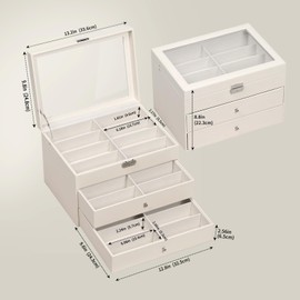 AUTOARK Leather Clear Lid 24 Piece Eyeglasses Storage and Sunglass Glasses Display Drawer Lockable Case Organizer,Beige,MKAW047