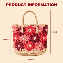 Noocro Crochet Kit for Intermediate or Advanced Level, Floral Raffia Bucket Bag, Purse, Step by Step Video Tutorial, Detailed Instruction Complete Kit Craft Supplies Holiday Gift (Rosy Bloom)