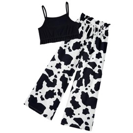LIFAky Girls Cow Outfits Kids Cute Clothes Trendy Cami Wide Leg Pants Set Size 12
