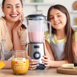 Futtumy Mom Birthday Gifts Mothers Day Gifts for Women, Beautiful Mom Stemless Wine Glass, Present for Mother from Daughter Son, 17oz