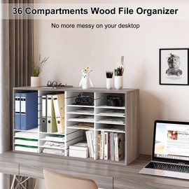 EasyPAG 36-Slot Heavy Duty MDF Mail Sorter Organizer - Adjustable Literature File Cabinet for Office, Classroom & Mailrooms, 500 Sheets/Slot Capacity (EPA Certified, Waterproof), Retro Gray/White