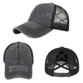 TMEOG Baseball Cap Women's Baseball Cap Women Cap with Mesh Ponytail Cap with Hole for Braid Baseball Cap Summer Cap Plain Colours Sports Cap Breathable, B_Black