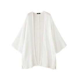 ZANZEA Women's Kimono Cardigan Solid Color Open Front Beach Coverups Long Sleeve Bikini Sarong Shawl Tops White Long L