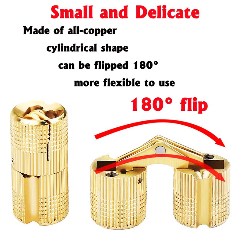 8PCS 8mm Hidden Brass Barrel Hinges with 8mm Drill Bit