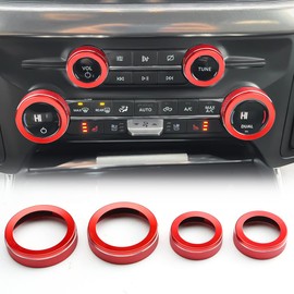 Auovo Air Conditioner Knob Covers Compatible with Ford F150 2021-2022 Interior Accessories Audio Volume Control Rings Aluminum Alloy AC Switch Knob Trims VOL Tone Button Cover Rings 4PCS (Red)