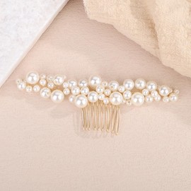 BERYUAN Pearls Wedding Hair Comb Faux Pearls Wedding Headpiece Women Bridal Headpiece Wedding Bridal Hair Accessories for Women (gold)