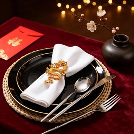 Davifina Gold Dragon Napkin Rings Set of 6 Asian Chinoiserie Napkin Holders for Oriental New Year Wedding Baby Shower Decor,Eastern Themed Kitchen Table Setting for Holiday Gatherings & Home Dining