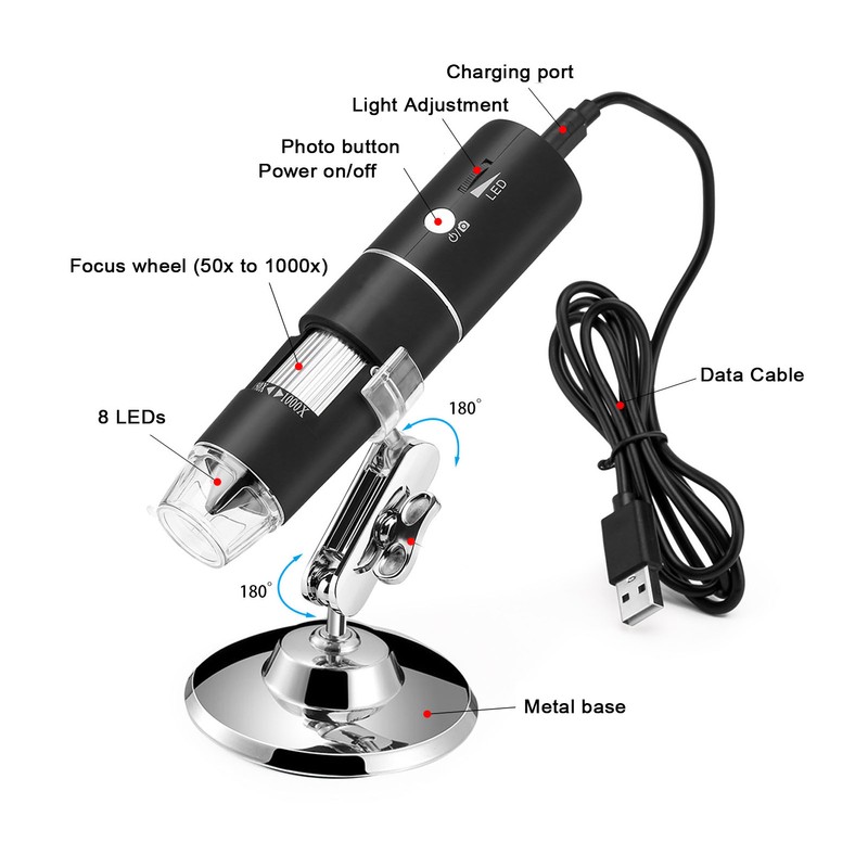 Wireless Digital Microscope 50 to 1000X 2MP HD WiFi Portable