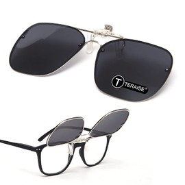 TERAISE Clip On Sunglasses Flip up HD Polarized Unisex for Outdoor/Driving UV400（Black-S）