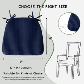HIGOGOGO D-Shaped Chair Pads Cushions for Dinner Chairs, 17 x 16 Inch Supportive Cushion with Ties, Removable Overstuffed Chair Cushion, Set of 1, Navy