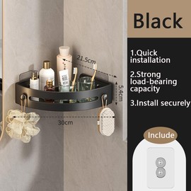 HanYun 2 Packs Corner Shower Caddy, No Drill Shower Organiser, Shower Shelf Bathroom Shelves Organiser Space for Bathroom, Kitchen, Toilet, Black Bathroom Accessories