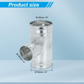 PATIKIL 6 Inch to 4 Inch 3 Way Duct Connector, Galvanized Steel 90 Degree T Shape Ducting Splitter Air Vent Duct Hose Exhaust Pipe Adapter Dust Collection Fitting for HVAC Dryer Systems