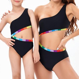 Yartina Mother Daughter Matching Swimsuits Family Mommy Girls Matching Swimwear Quick-Dry Bathing Suit Black Large