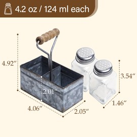 Synovana Salt and Pepper Shakers Set with Holder, Rustic Salt and Pepper Shakers with Galvanized Metal Caddy, Vintage Farmhouse Salt and Pepper Set for Restaurant Kitchen Table Decor