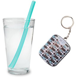 GoSili Reusable Silicone Straws, Reusable Silicone Travel Straw with Keychain Case, Flexible, Collapsible Straws for Tumblers Dishwasher Safe, No-brush Needed, Teal