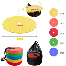 50PCS 6Inch Flat Cones for Sports Training：Non-Slip Field Cones for Soccer Training,Speed Agility Practice Equipments for Football & Basketball Sports,5 Colors