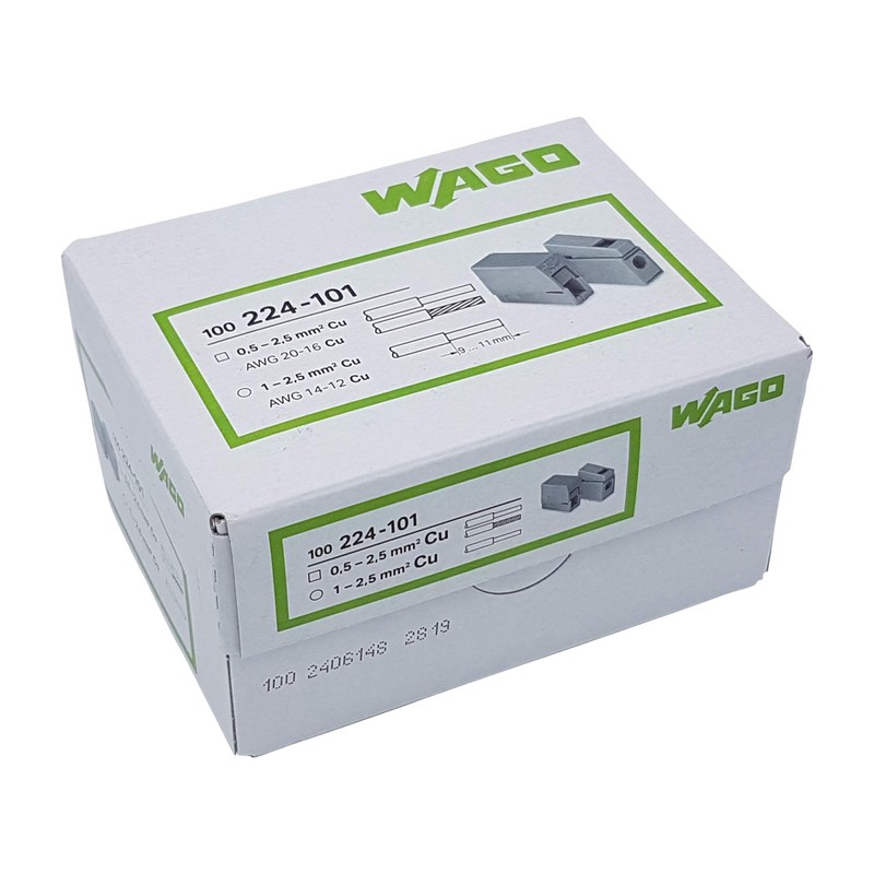 WAGO 224-101 LIGHTING CONNECTOR, 2 CON, 14-12 AWG (100 pieces)
