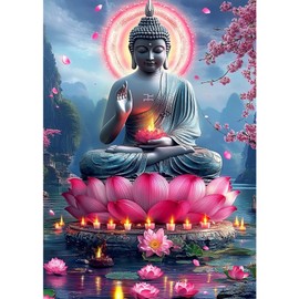 DAERLE Diamond Painting Adult Buddha, 5D DIY Diamond Painting Pictures Buddha Lotus Diamond Painting Round Stones for Home Decor 30 x 40 cm
