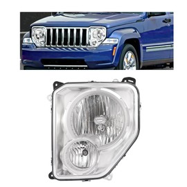 HECASA Left Headlight Assembly w/Fog Light Compatible with 2008-2012 Jeep Liberty Replacement for CH2502196 55157339AE Front Headlamp Fog Driving Lamp Clear Lens Chrome Housing - Driver Side