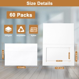 Silunkia 60 Packs White Photo Frame Cards with Envelopes for 5 x 7 Picture, Paper Picture Frames, Photo Folders with Self Seal Envelopes for Classroom DIY Birthday Graduations Wedding Postcards