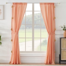 Greenland Home Monterrey Curtain Panel Pair, with Tassels, 42 W x 84 L Inches Each, Set of 2 - Coral