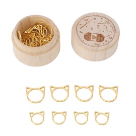30pcs Stitch Marker Rings Cute Cat Head Shape Crochet Stitch Marker with Wooden Storage Box for Weaving DIY Crafts Golden