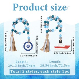GORGECRAFT 2 Styles 30" Cruise Handmade Farmhouse Bead Garland Wood Nautical Tassel Ocean Summer Sea Ship Decorative Charms Wooden Beads Strand Hanging Ornament for Home Wall Party