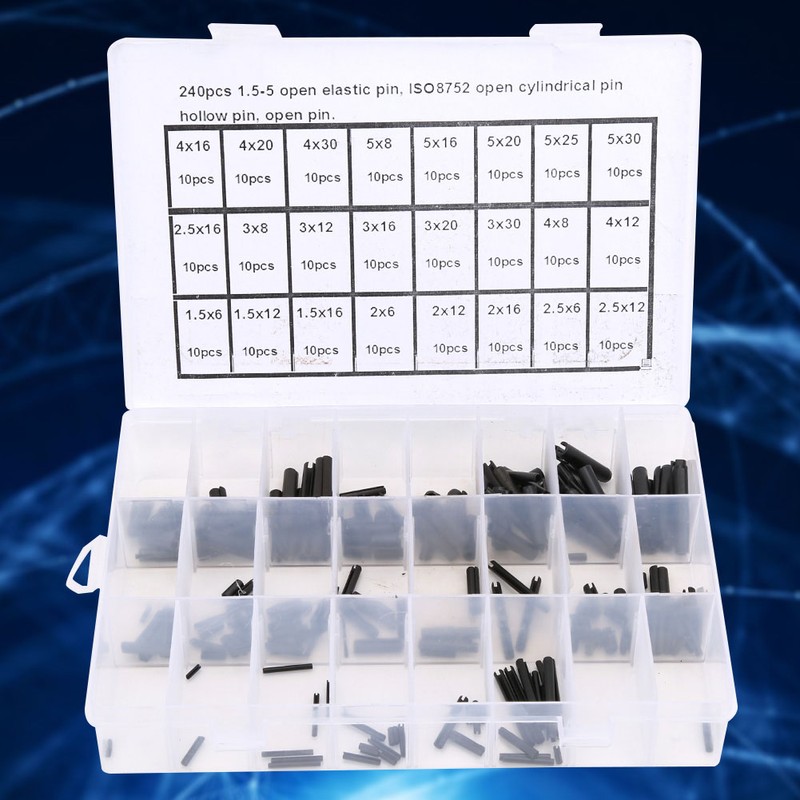 240Pcs Elastic Cylindrical Pin Carbon Steel Hollow Positioning Auxiliary Parts