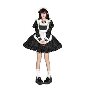 CR ROLECOS Maid Costume, Cosplay, Lace, Long Sleeve, Dress, Large Size, Maid Cosplay Costume, Gothic Loli, Halloween, Costume, Women's, Maid Cosplay, Coffee Shop, Photography, Cultural Festival, Event