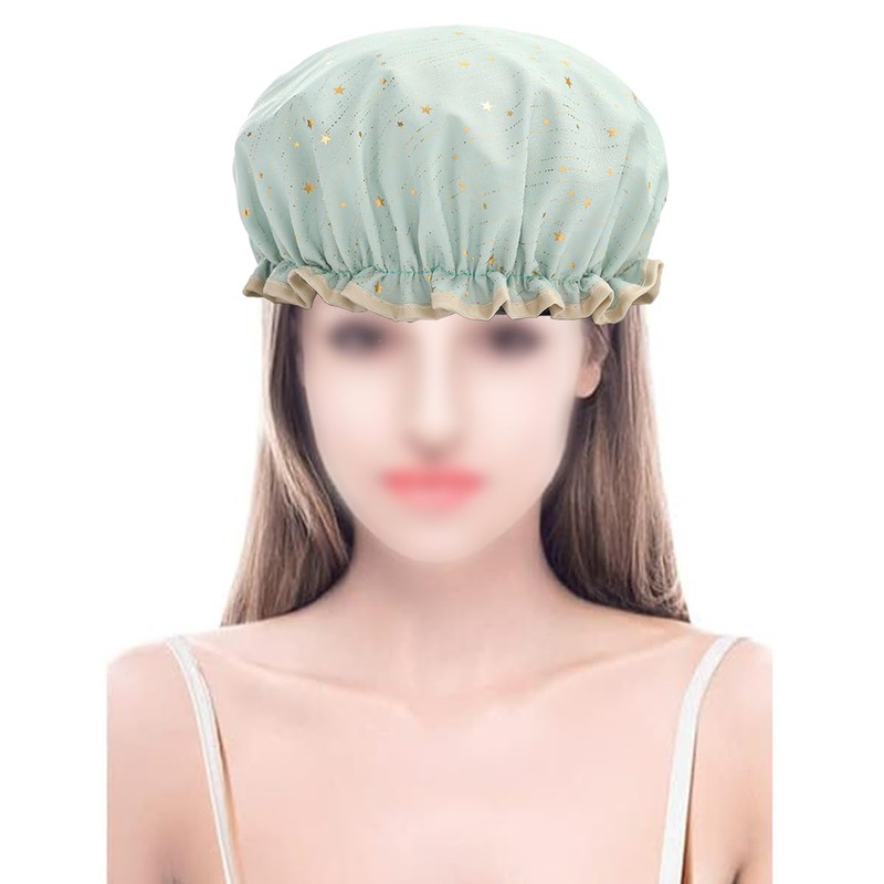 ieron Double Layer Shower Caps, Reusable Bath Cap, Waterproof Elastic