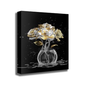 Belmrxne Flower Prints Wall Art White and Gold Canvas Painting Modern Minimalist Decor for Living Room Bedroom Dining Room Office Home Decor 12x16 inch